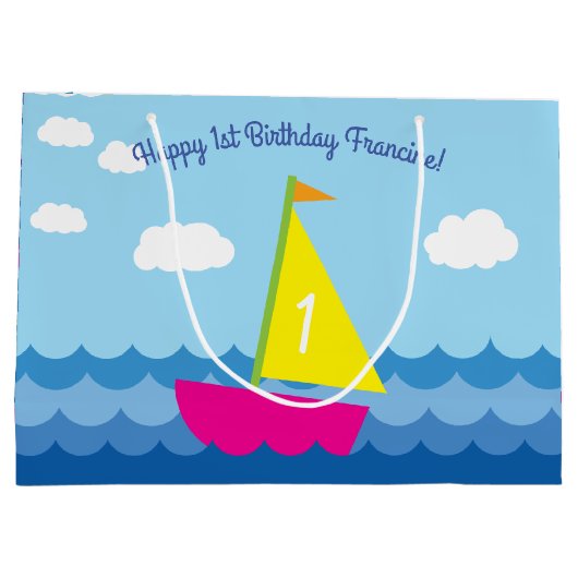Zeilboot verjaardagsfeestje groot cadeauzakje (Achterkant)