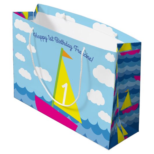 Zeilboot verjaardagsfeestje groot cadeauzakje (Achterkant Gekanteld)