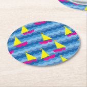 Zeilboot verjaardagsfeestje ronde kartonnen onderzetter (Gebogen)