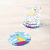 Zeilboot verjaardagsfeestje ronde kartonnen onderzetter (Insitu)