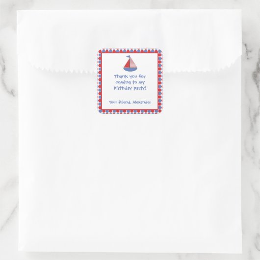Zeilboot Verjaardagsfeestje Sticker Rood Blauw (Tas)