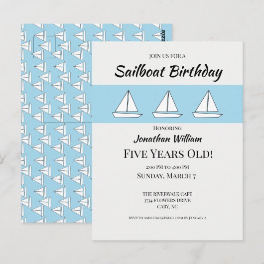 Zeilboot verjaardagsuitnodiging briefkaart (Voorkant / Achterkant)