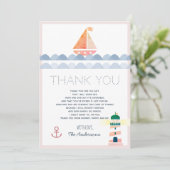 Zeilboot & Vuurtoren Roze Baby Shower Bedankt Kaart (Staand voorkant)