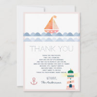 Zeilboot & Vuurtoren Roze Baby Shower Bedankt