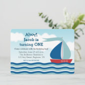 Zeilboot & water, Nautical Boy Birthday Uitnodigin Kaart (Staand voorkant)