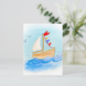 Zeilboot whimsical waterverf briefkaart (Staand voorkant)