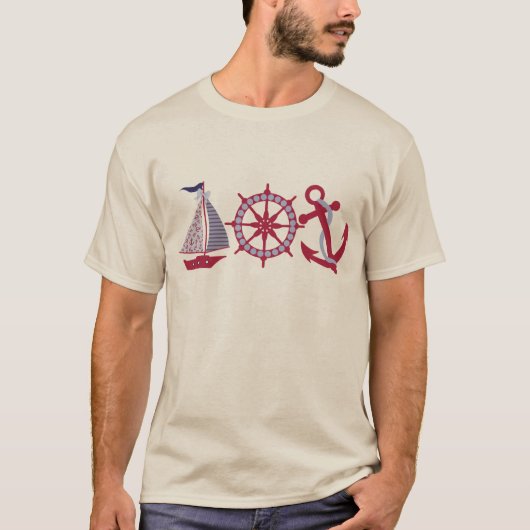 Zeilboot, wiel, anker t-shirt (Voorkant)