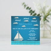 Zeilboot & Wolken - Uitnodiging voor verjaardag (Staand voorkant)