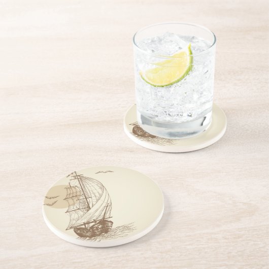  zeilboot zandsteen onderzetter (Zijkant)