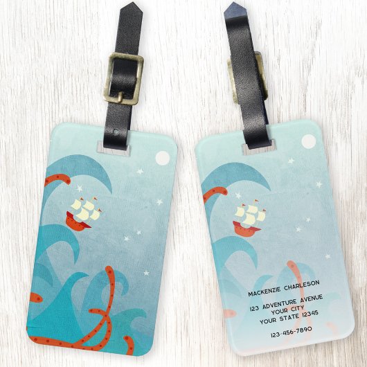 Zeilboot Zee Monster Fun Gepersonaliseerd Bagagelabel