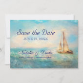 Zeilboot Zee | Nautische Watercolor Bruiloft Save The Date (Voorkant)
