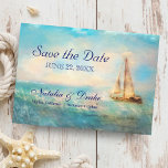 Zeilboot Zee | Nautische Waterverf bruiloft Save The Date<br><div class="desc">Nautical Save the Date card beschikt over een zeilboot en een zee met marineblauwe accenten en een stijlvol kalligrafielettertype. Perfect voor een strand,  kust en oceaan thema bruiloft en voor zeilen en varen liefhebbers. Kunst van KL Stock.</div>