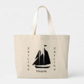 Zeilboot Zee Silhouet Boodschappentas Grote Tote Bag (Achterkant)