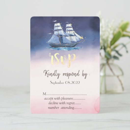 Zeilboot Zee sterren RSVP Kaart (Staand voorkant)
