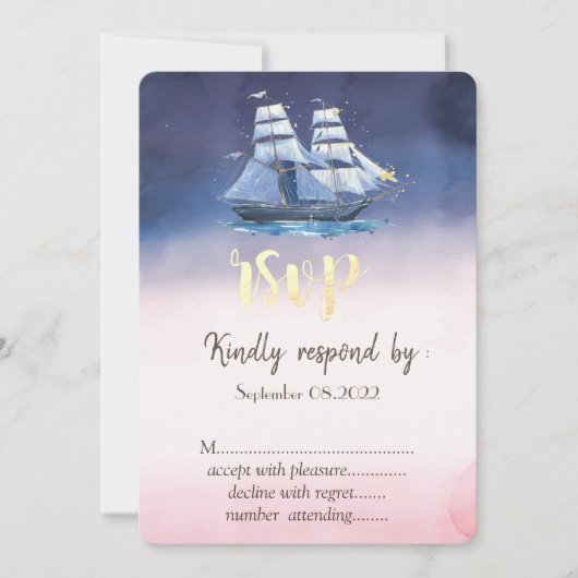 Zeilboot Zee sterren RSVP Kaart (Voorkant)
