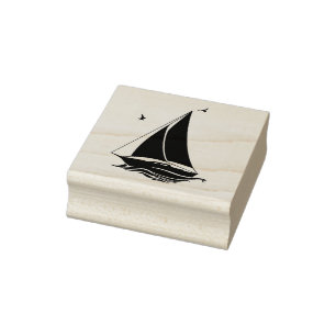 Zeilboot/zeemeeuwen/golven Rubberstempel