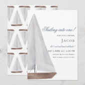 Zeilboot "Zeilen in één!" verjaardagsuitnodiging Kaart (Voorkant / Achterkant)