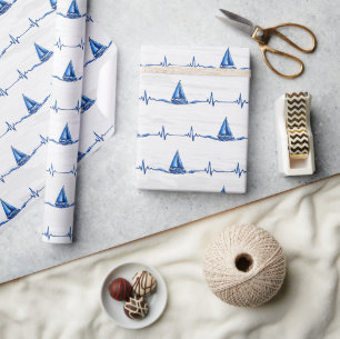 Zeilboot Zeilen op een Blauwe Hartslag Grafisch Cadeaupapier