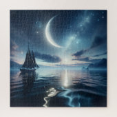 Zeilboot Zeilen op Moonlit Water Legpuzzel (Verticaal)