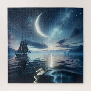 Zeilboot Zeilen op Moonlit Water Legpuzzel