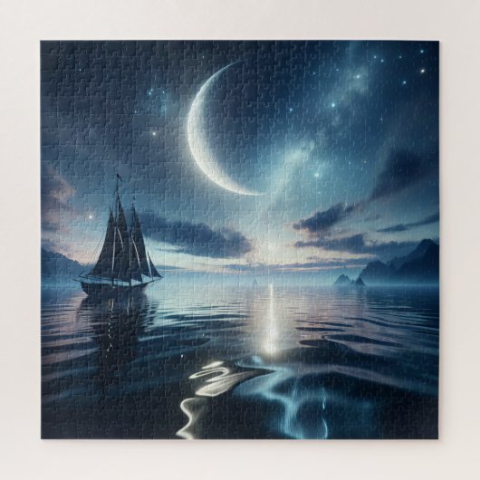 Zeilboot Zeilen op Moonlit Water Legpuzzel (Verticaal)