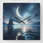 Zeilboot Zeilen op Moonlit Water Vierkante Klok (Voorkant)