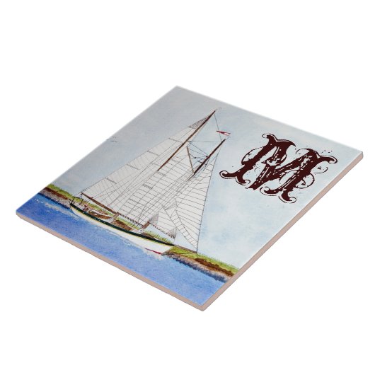 Zeilboot Zeilschip Ocean Monogram Display Tegel Tegeltje (Zijkant)