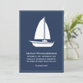Zeilboot Zeilschip Zeevaart Blauw Witte Begrafenis Bedankkaart (Staand voorkant)