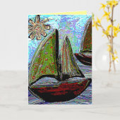 ZEILBOOT, ZON & ZEE - wenskaart Kaart (Gele Bloem)