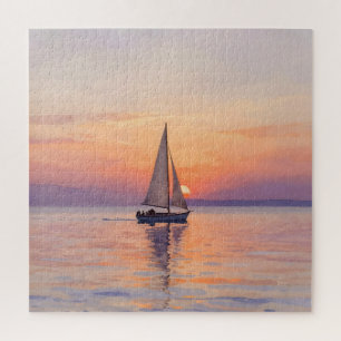 Zeilboot Zonsondergang Aquarel Zeegezicht Legpuzzel