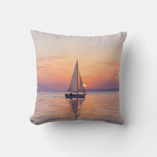 Zeilboot Zonsondergang Aquarel Zeelandschap Kussen