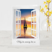 Zeilboot zonsondergang in raamsympathie kaart (Gele Bloem)