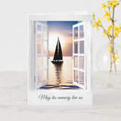 Zeilboot zonsondergang in raamsympathie kaart (Gele Bloem)