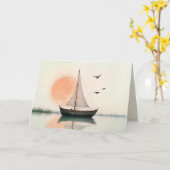 Zeilboot zonsondergang met medeleven van meeuwen kaart (Gele Bloem)