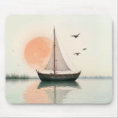 Zeilboot zonsondergang met meeuwen muismat (Voorkant)