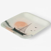 Zeilboot zonsondergang met meeuwen papieren bordje (Gebogen)