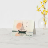 Zeilboot zonsondergang met meeuwen Sympathie Dank Kaart (Gele Bloem)