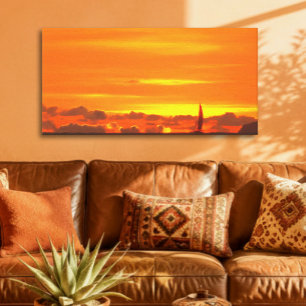 Zeilboot Zonsondergang Mexico Panorama 1300 Kunst Canvas Afdruk