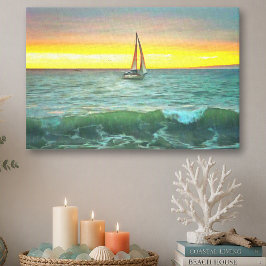 Zeilboot Zonsondergang Oceaan Zeegezicht 0884 Kuns Canvas Afdruk