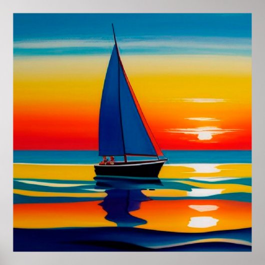 ⛵ Zeilboot Zonsondergang Rustig Water Voor Huisdec Poster (Voorkant)