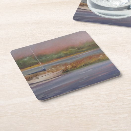 Zeilboot zonsondergang vredige moeras serene kartonnen onderzetters (Schuin)