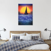 Zeilboot Zonsondergang - Watercolor Kunst Canvas Afdruk (Insitu (Slaapkamer))