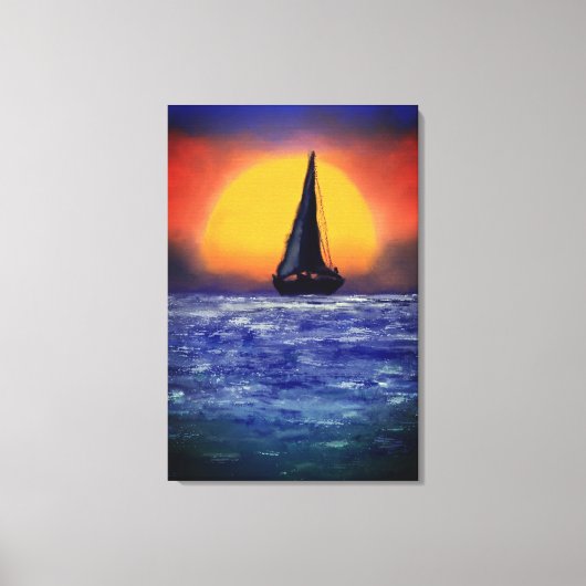 Zeilboot Zonsondergang - Watercolor Kunst Canvas Afdruk (Voorkant)