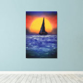 Zeilboot Zonsondergang - Watercolor Kunst Canvas Afdruk (Insitu (Houten vloer))