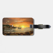 Zeilboot Zonsopgang Oceaan Bagagelabel (Achterkant horizontaal)