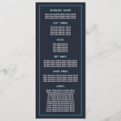 Zeilboot Zonsopgang, Restaurant Slimline Menu (Achterkant)