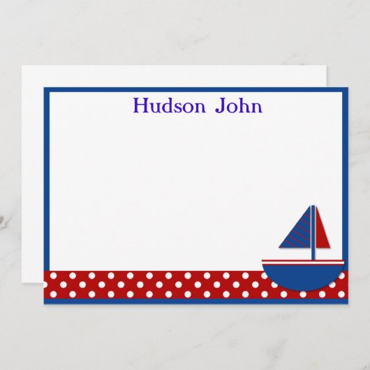 Zeilbootbakkerij voor jongens/Dank u wel Notitiekaartje (Voorkant / Achterkant)