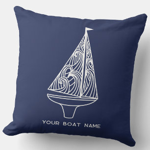 Zeilbootnaam Nautisch Marineblauw Buitenkussen