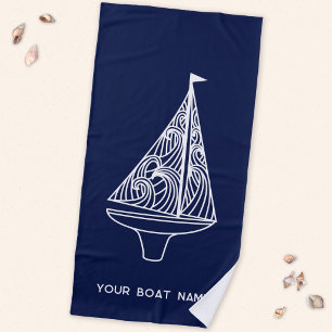Zeilbootnaam Nautisch Marineblauw Strandlaken