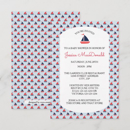 Zeilbootpatroon - 3x5 Baby shower Uitnodiging (Voorkant / Achterkant)